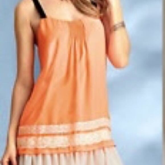 VICTORIAS SECRET Orange Nude Ruffle Lace Slip Dress Size Small - Picture 1 of 12